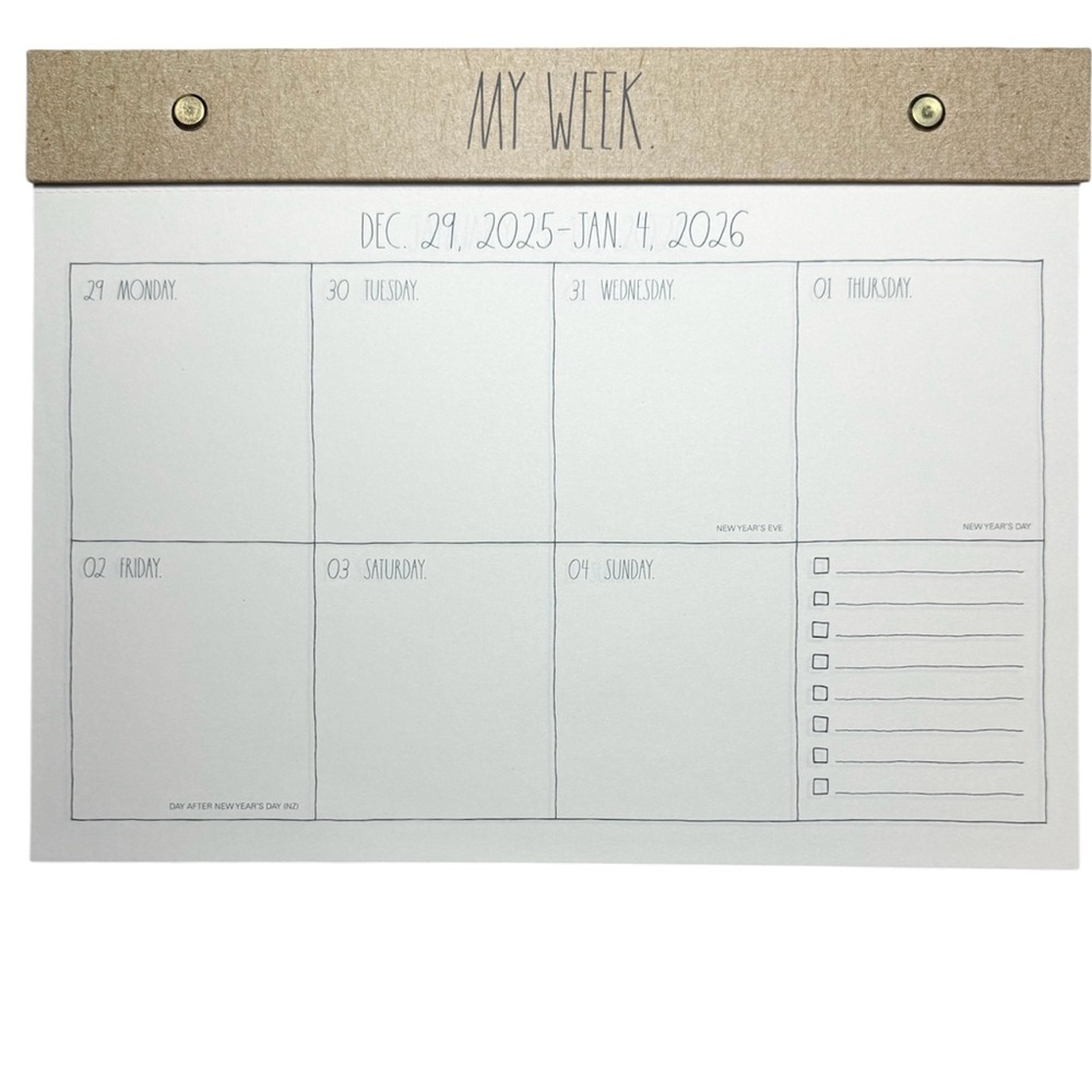 RAE DUNN ~ MY WEEK ~ 2026 Weekly Desk Calendar Planner Hard Back 12 Months Craft